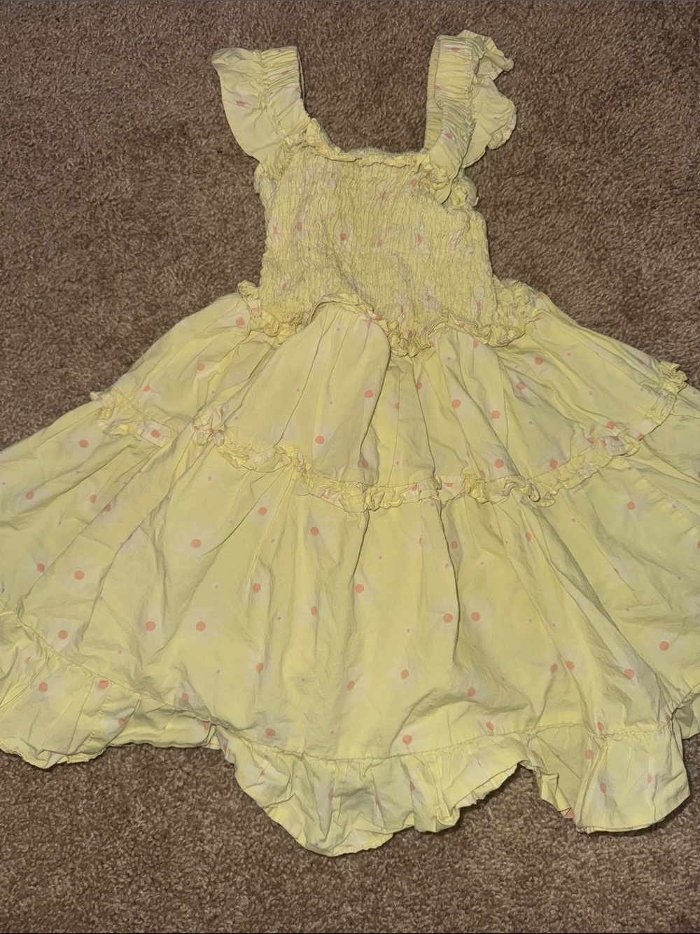 Andy & Evan Yellow daisy Smocked Ruffle Dress for Girls